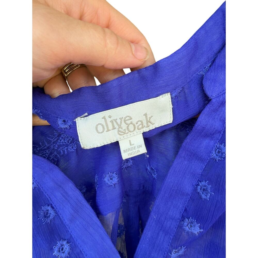 Olive & Oak Embroidered Cobalt Blue High-Low Sleeveless Blouse L - Picture 3 of 6